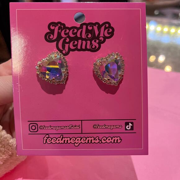 Feed Me Gems Signature Heart Stud Earrings Clear AB, Pink, OR Volcano NWT - Picture 12 of 13